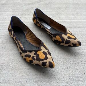 ROTHYS Big Cat Leopard Print Pointed Flats - Brown and Beige